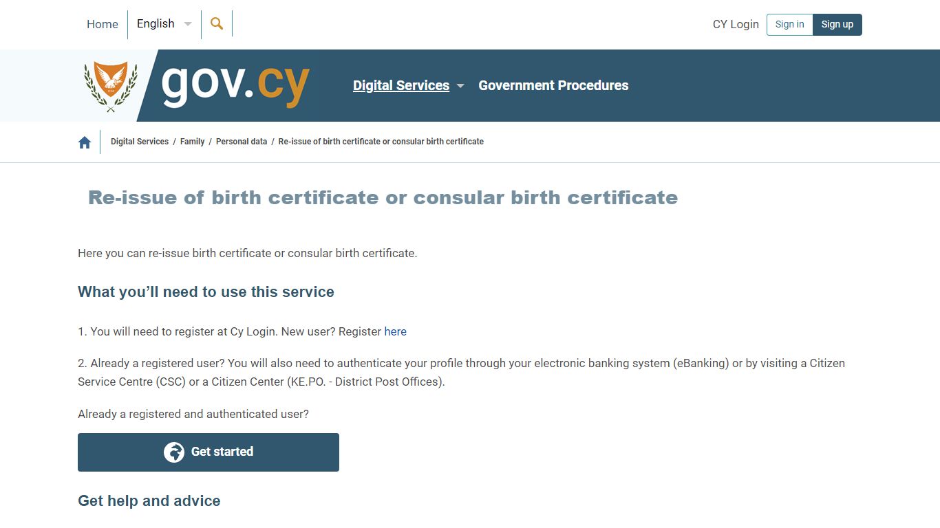 Re-issue of birth certificate or consular birth certificate